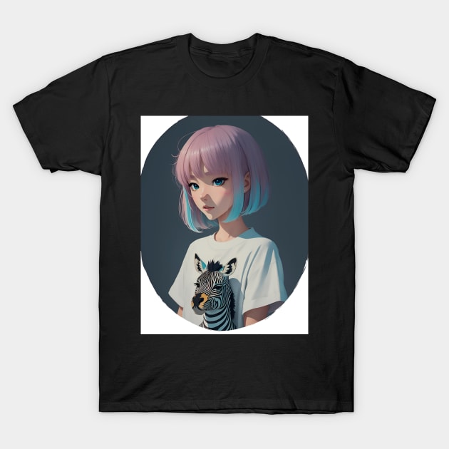 Cute girl with pink hair T-Shirt by Chromatic Currents